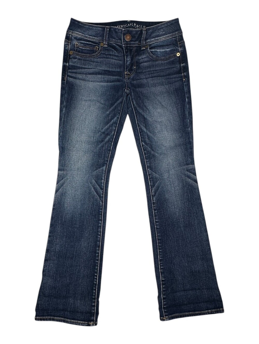 American Eagle Women's Blue Boot Cut Jeans Kick Boot Super Stretch Size 4 Short